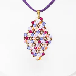 Pendant 40cm - Terence Rhombus M-Purple Suedine - Pendant 40cm - Laiton bronze
